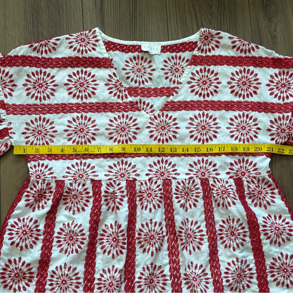 Entro Women's Boho Embroidered Blouse Size L Ruffle Sleeve Floral Preppy Cottage - Picture 6 of 8